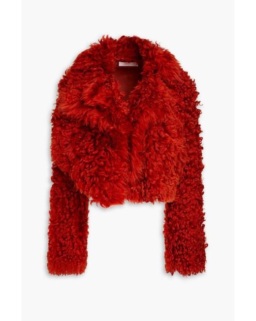 Helmut Lang Red Draped Shearling Jacket