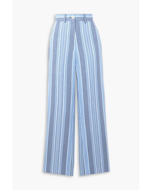 See By Chloé Blue Striped Cotton And Linen-blend Straight-leg Pants