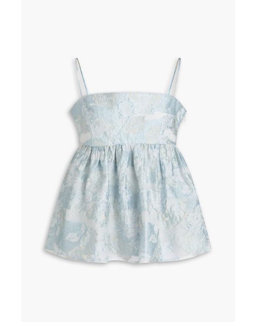 Stine Goya Blue Sghari oberteil aus floralem jacquard mit cut-outs