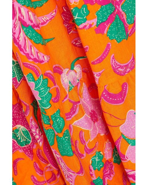 10 Crosby Derek Lam Orange Cecelia Tiered Printed Linen-blend Midi Dress