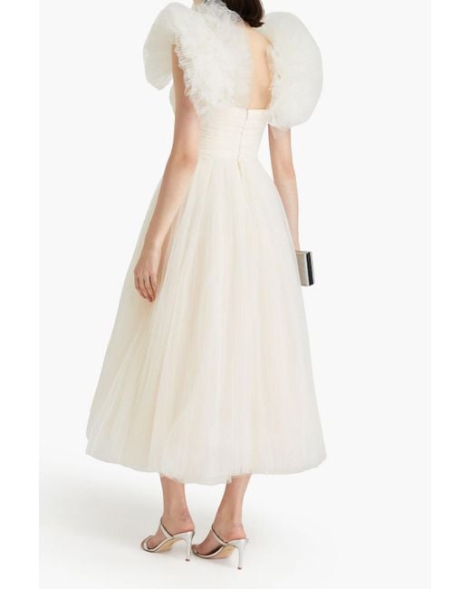 Jenny Packham White Crystal-embellished Ruffled Tulle Midi Dress