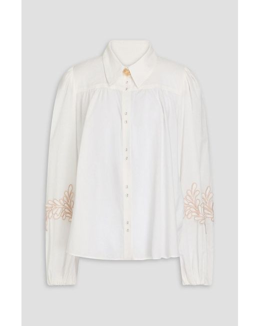 Aje. White Botanical Embroidered Cotton-mousseline Blouse