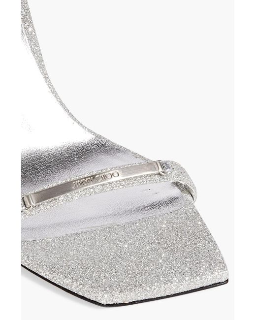 Jimmy Choo White Jaxon 95 sandalen aus leder mit glitter-finish und verzierung