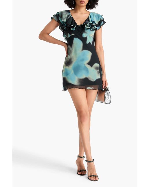 ROTATE BIRGER CHRISTENSEN Green Minikleid aus chiffon mit print und rüschen