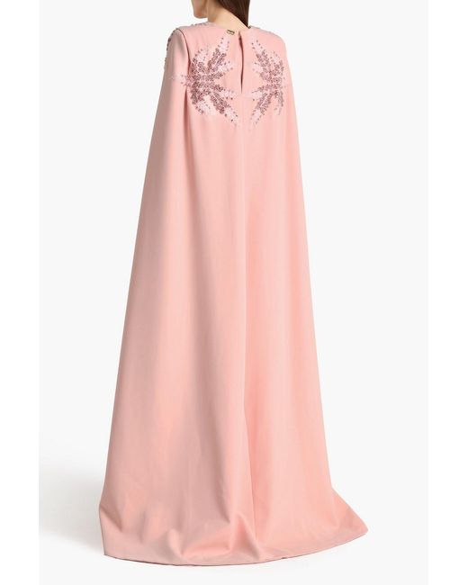 Rhea Costa Pink Dalia Embellished Cape-effect Twill Gown