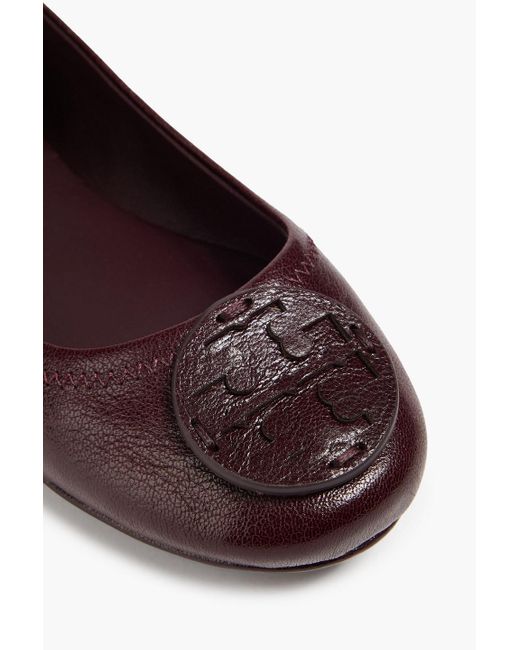 Tory Burch Purple Embellished Glossed Pebbled-leather Ballet Flats