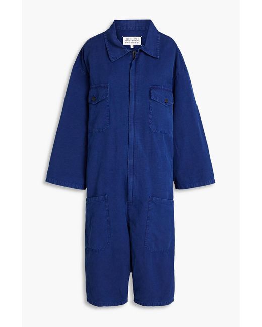 Maison Margiela Blue Cropped Cotton And Linen-blend Jumpsuit