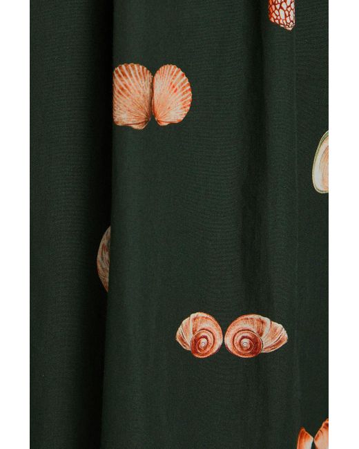 Agua Bendita Green Amapola Open-back Printed Cotton Maxi Dress