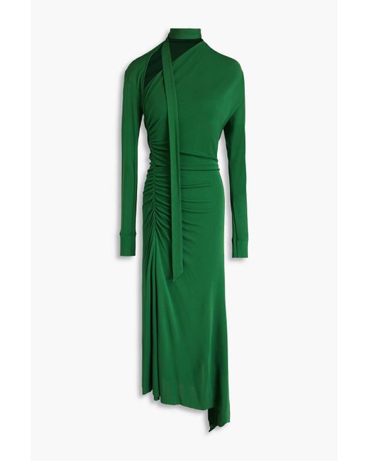 Victoria Beckham Green Ruched Crepe Maxi Dress