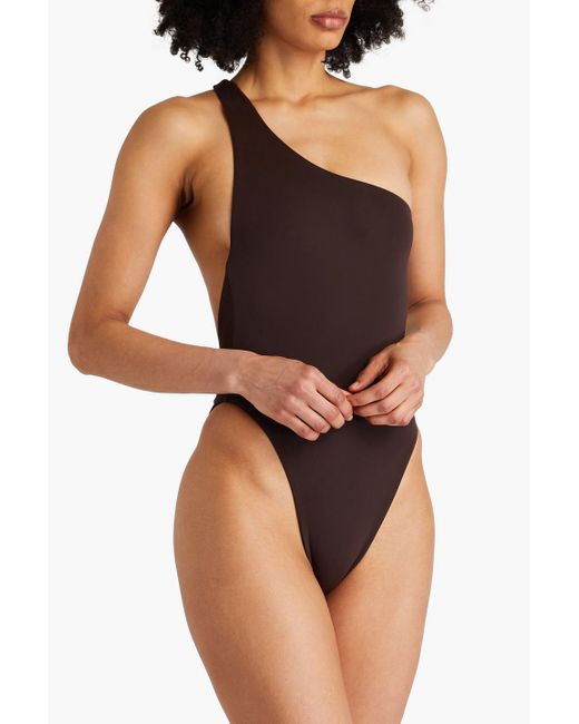 Louisa Ballou Brown One-shoulder Swimsuit