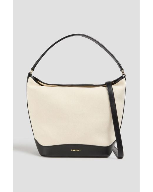 Sandro White Leather-Trimmed Cotton-Canvas Shoulder Bag