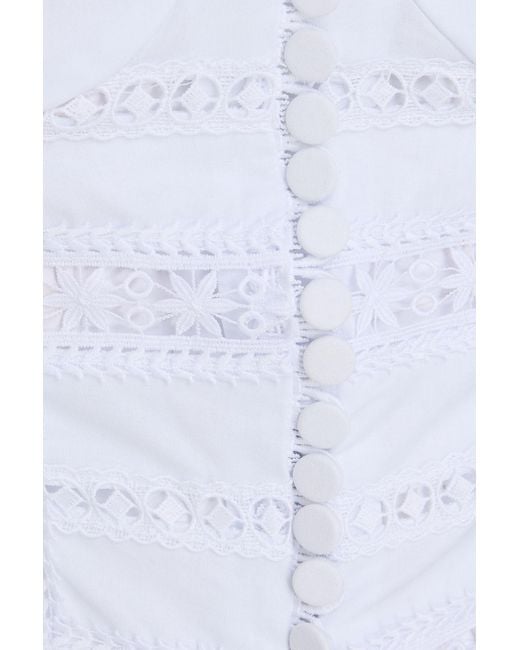 Charo Ruiz White Guipure Lace-Trimmed Cotton-Blend Poplin Bustier Top