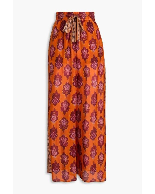 Zimmermann Orange Wylie Printed Silk Crepe De Chine Wide-Leg Pants
