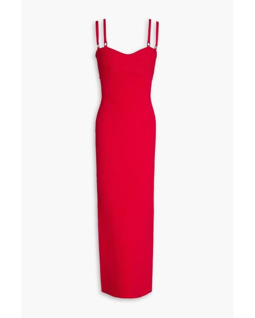 Hervé Léger Red Ribbed-knit Maxi Dress