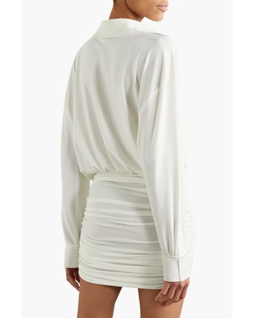 Norma Kamali White Ruched Stretch-jersey Mini Dress