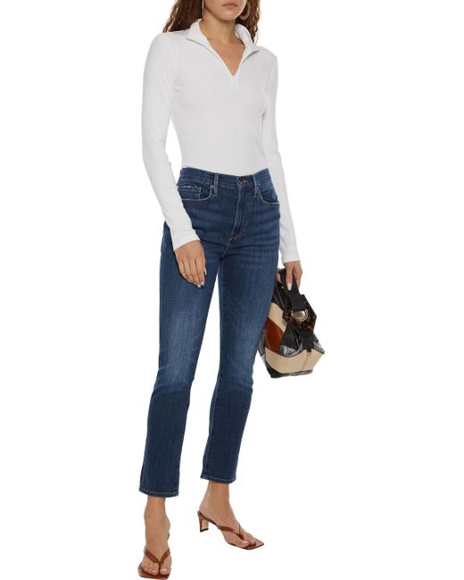 FRAME Denim Le Beau Crop Distressed 