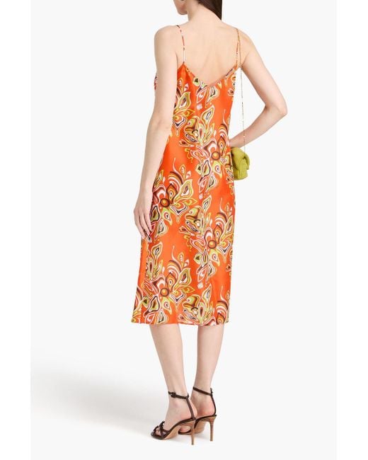 Emilio Pucci Orange Printed Silk Crepe De Chine Midi Slip Dress