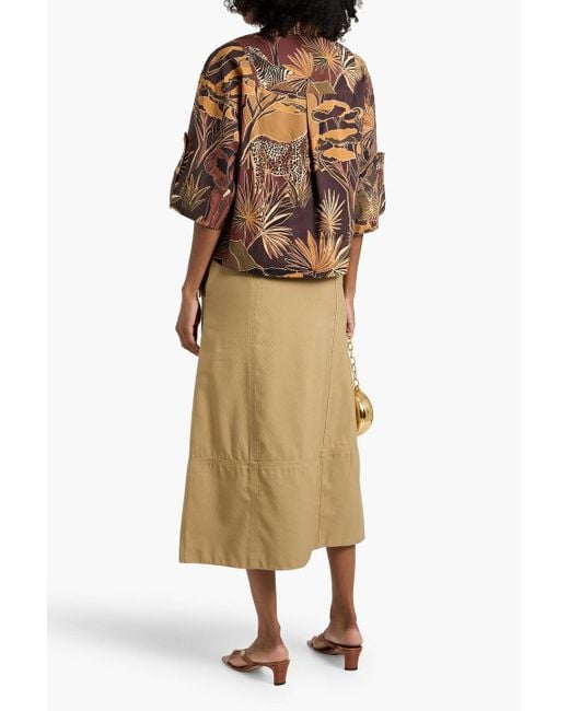 Farm Rio Natural Cotton And Lyocell-Blend Midi Skirt