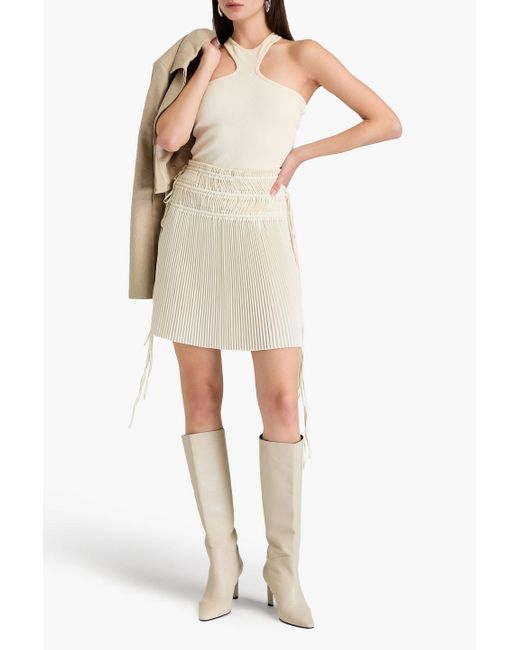 Helmut Lang White Plissé Satin-crepe Mini Skirt