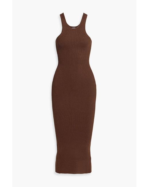 Totême  Brown Ribbed-knit Midi Dress