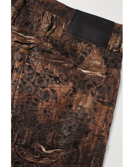 Acne Brown Roman Slim-Fit Straight-Leg Distressed Coated-Denim Shorts for men