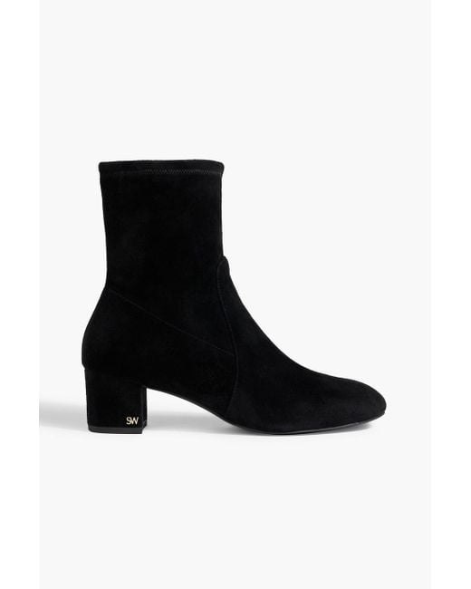 Stuart Weitzman Black Sofia 50 Stretch-Suede Sock Boots
