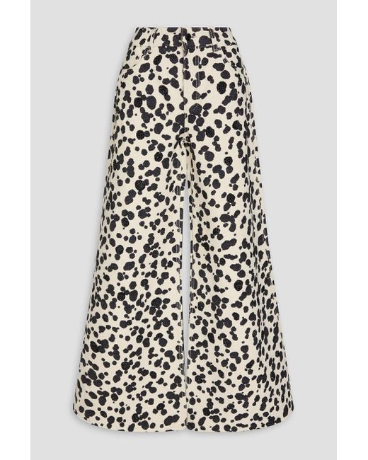 Area White Crystal-Embellished Printed High-Rise Wide-Leg Jeans