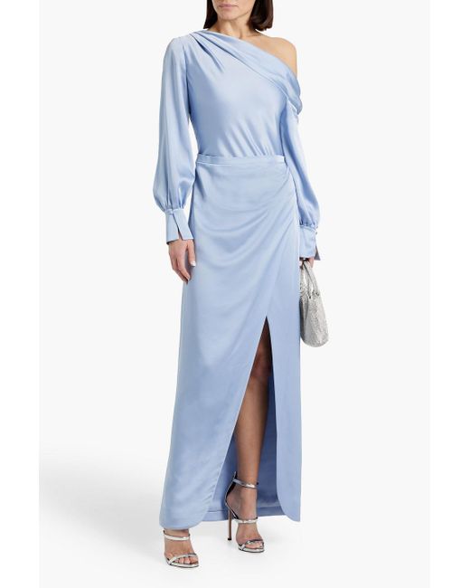 Jonathan Simkhai Blue Cam One-Shoulder Satin-Crepe Maxi Dress