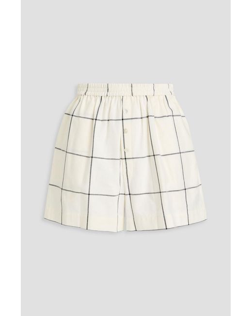 Staud Natural Boxer Checked Cotton-twill Shorts