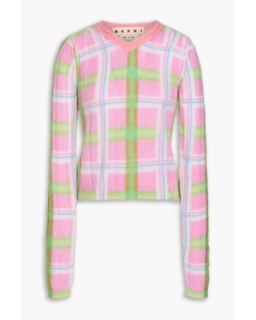 Marni Pink Checked Knitted Sweater