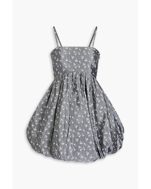 Ganni Gray Gathered Satin-Jacquard Mini Dress