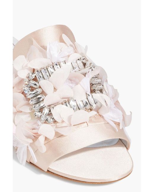 Roger Vivier White Embellished Satin Mules