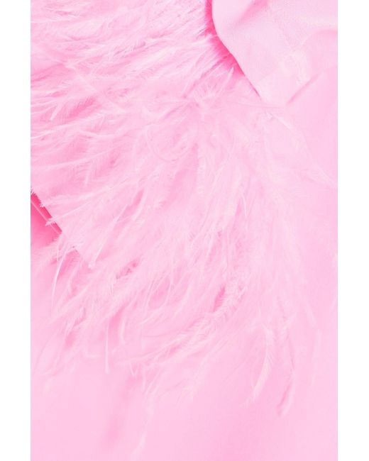 Sleeper Pink Party Feather-trimmed Crepe De Chine Mini Dress