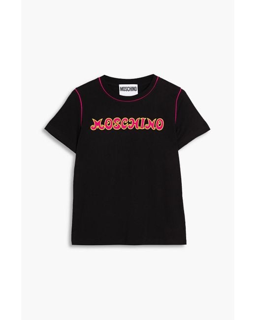 Moschino Black Embroidered Cotton-jersey T-shirt