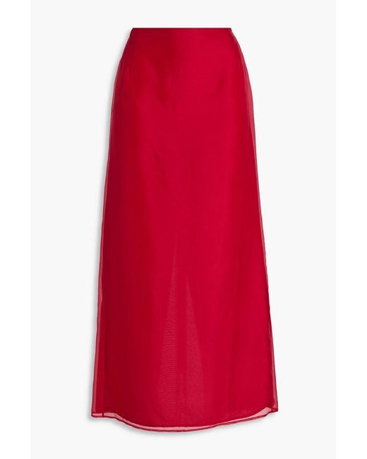 LEO LIN Red Jing Silk-Organza Midi Skirt