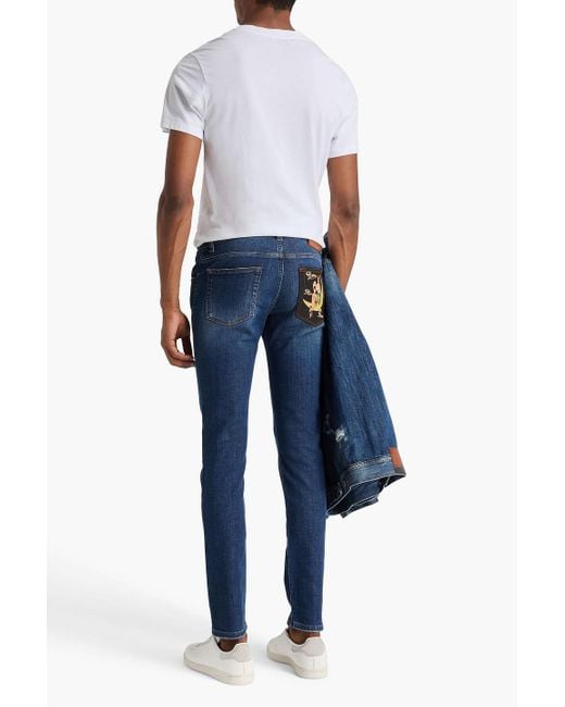 Dolce & Gabbana Bedruckte jeans mit schmalem bein aus denim in Blue für Herren