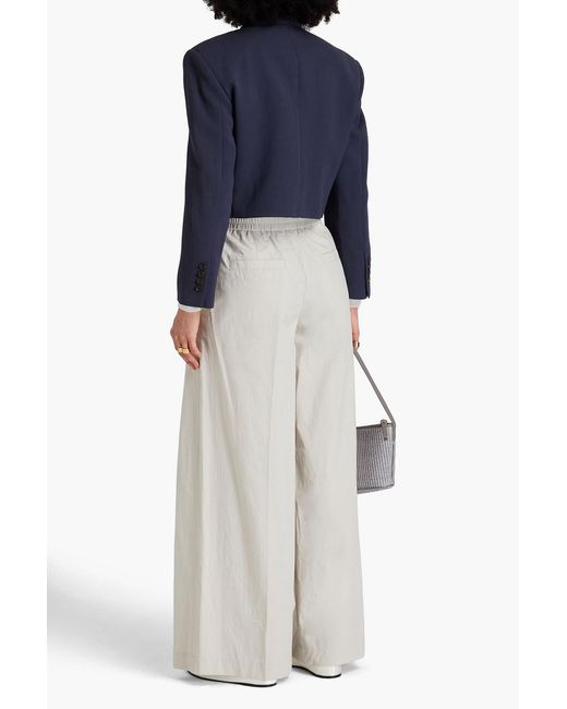 Brunello Cucinelli Blue Cropped Bead-embellished Twill Blazer