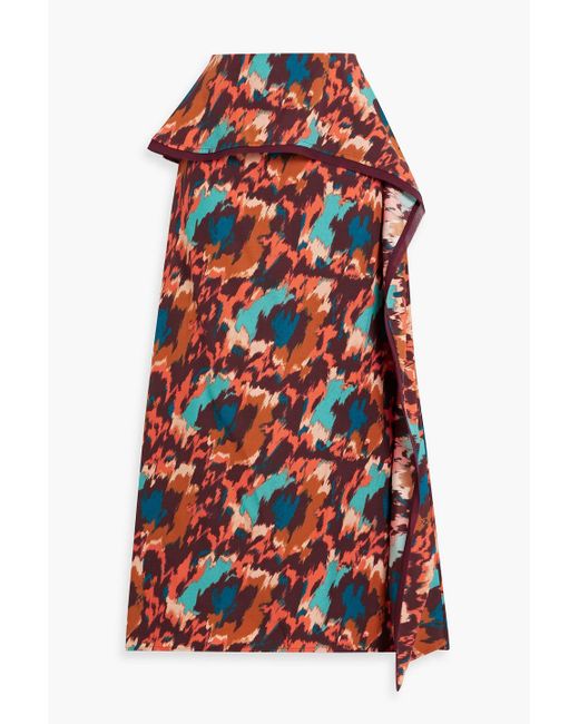Ulla Johnson Red Danica Draped Printed Crepe Midi Skirt