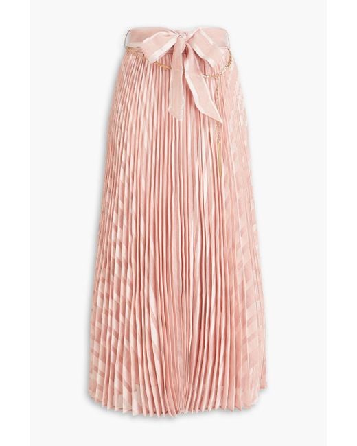 Zimmermann Pink Pleated Jacquard Midi Skirt