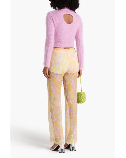 Dries Van Noten Natural Printed Silk-crepe Straight-leg Pants
