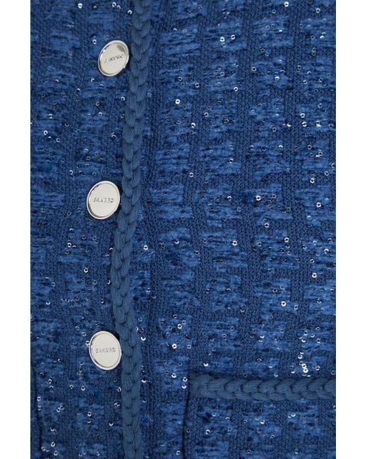 Sandro Blue Cropped Sequin-embellished Bouclé Jacket