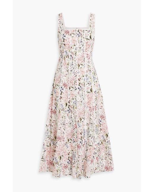 Mikael Aghal White Floral-print Cotton-poplin Midi Dress