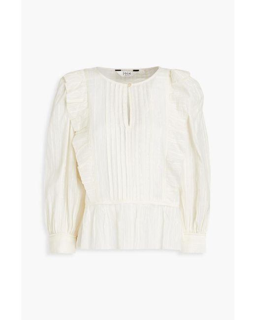 Joie White Mautes Ruffle-trimmed Pintucked Metallic Cotton-blend Blouse