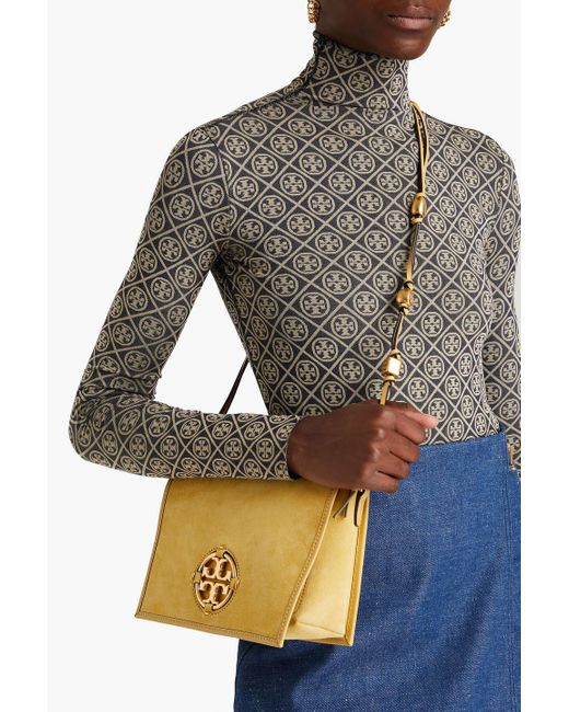 Tory Burch Metallic Miller Embellished Suede Shoulder Bag