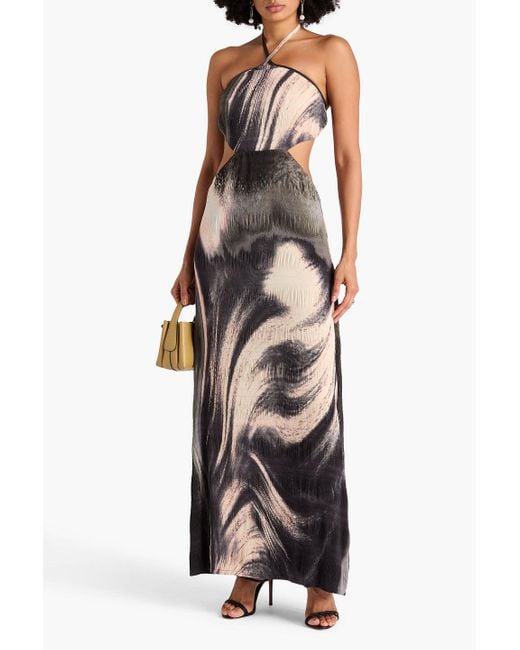 Jonathan Simkhai White Plissiertes maxikleid aus crêpe mit print