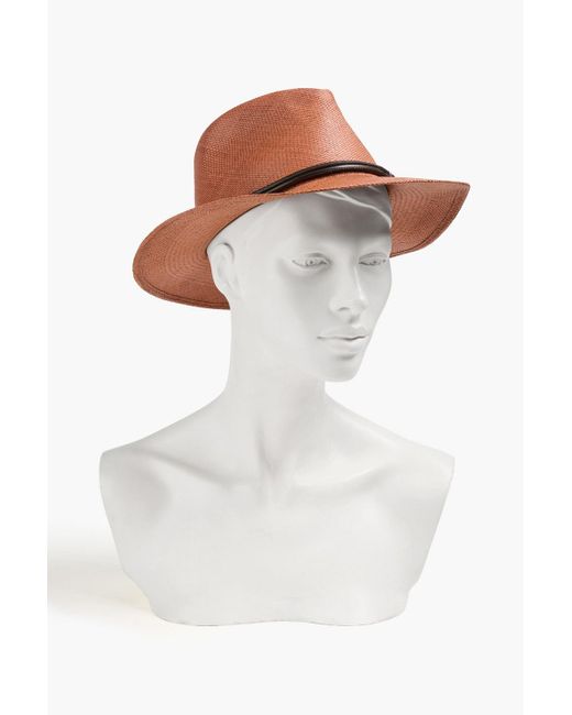 Brunello Cucinelli Brown Sonnenhut aus stroh mit zierperlen