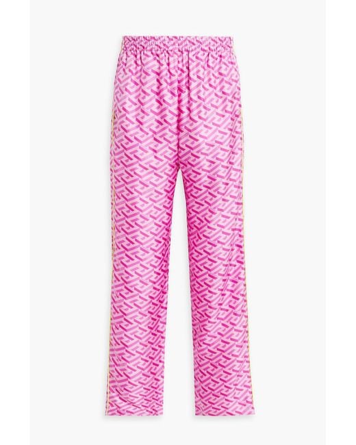 Versace Pink Logo-print Silk Straight-leg Pants