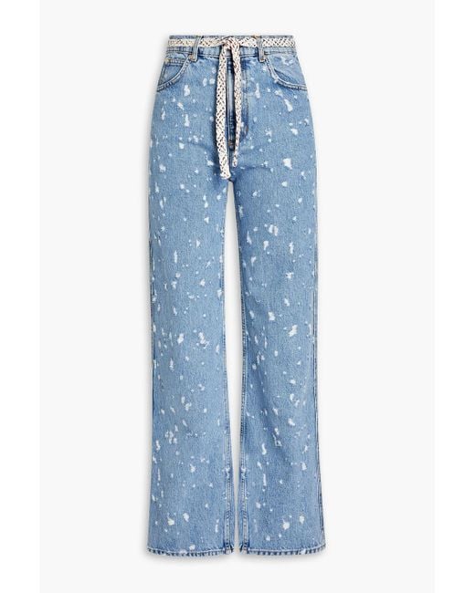 Sandro Blue Ruthy Distressed High-rise Wide-leg Jeans