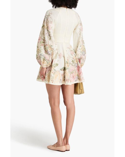 Zimmermann Natural Floral-Print Linen Mini Dress