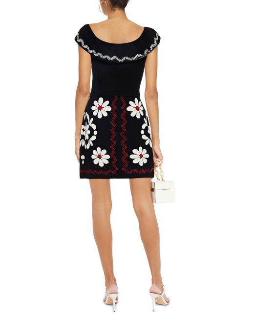 RED Valentino Black Jacquard-knit Mini Dress